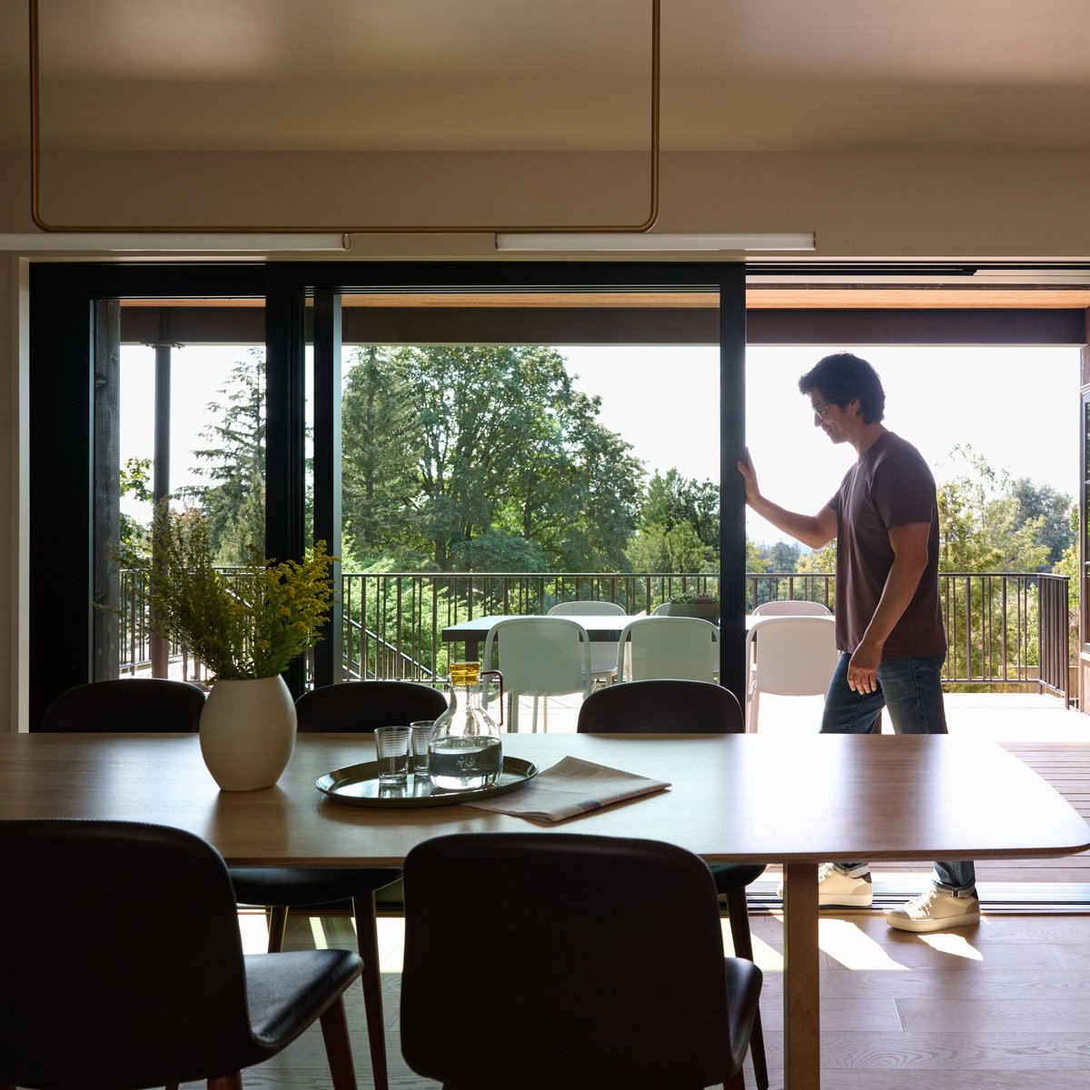 Open patio doors connecting indoor and outdoor